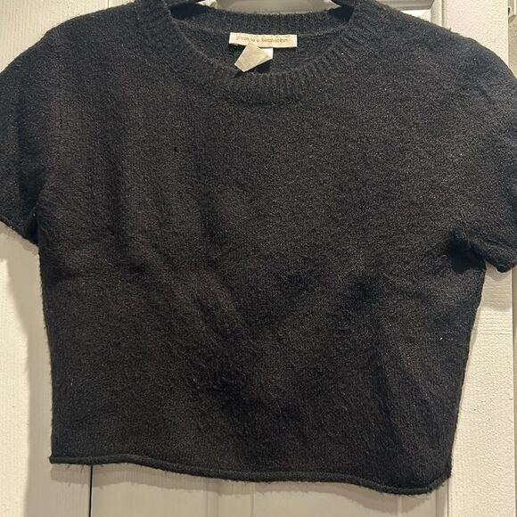 Pookie & Sebastian Black Cropped Short Sleeve Sweater,  size Medium - Picture 2 of 7